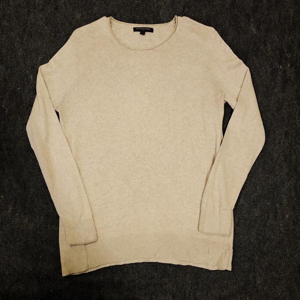 Banana Republic Cream Cashmere Blend Metallic Trim Crew Neck Sweater Womens M